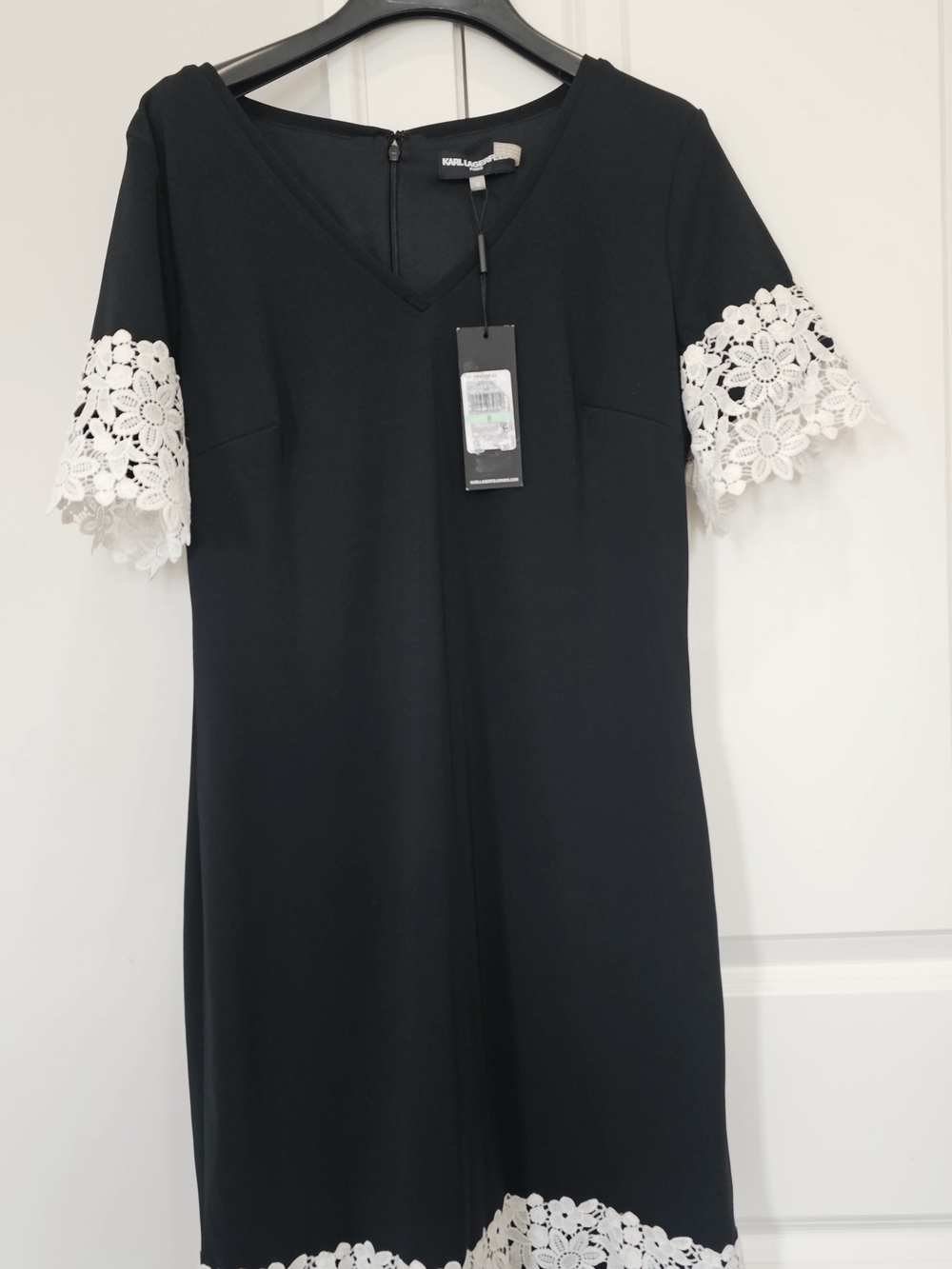 Wilsons Leather Black Midi Dress with White Lace Trim